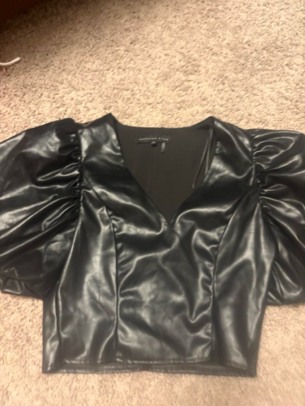 Endless Rose Black Faux Leather Puff-Sleeve Crop Top